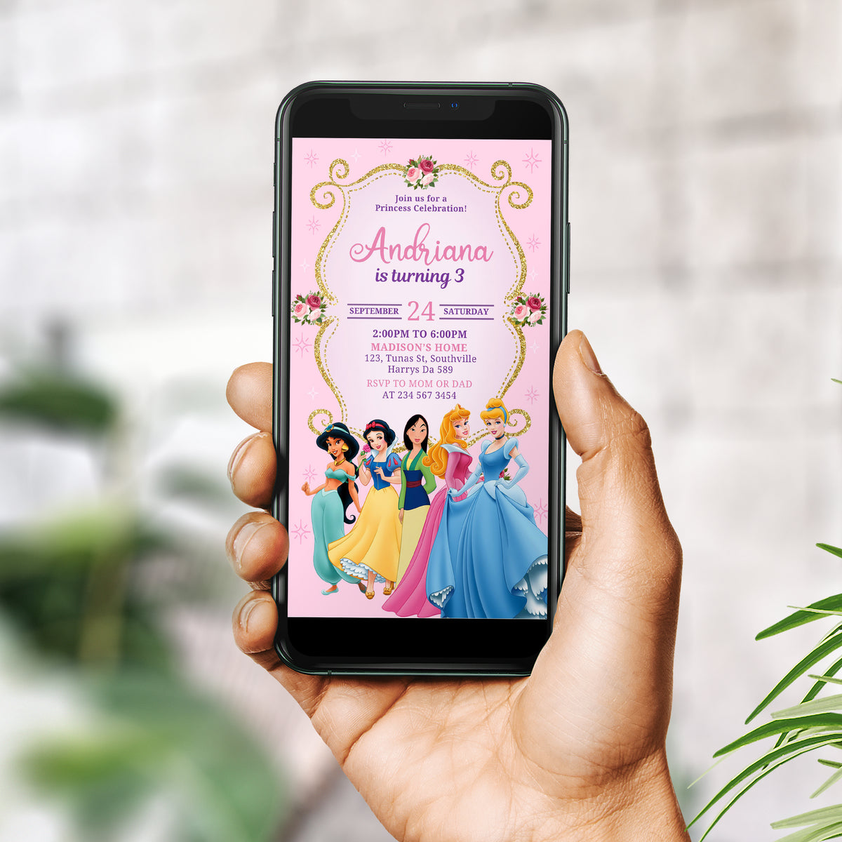 Princess Birthday Invitation Template, Girl Birthday, Evite, Digital Invite, 0020