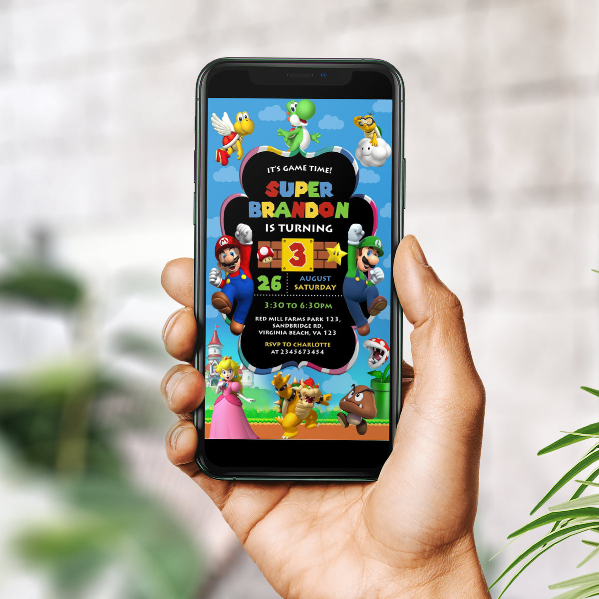 Super Mario Birthday Invitation Template, Boy Birthday, Evite, Digital Invite, 0046