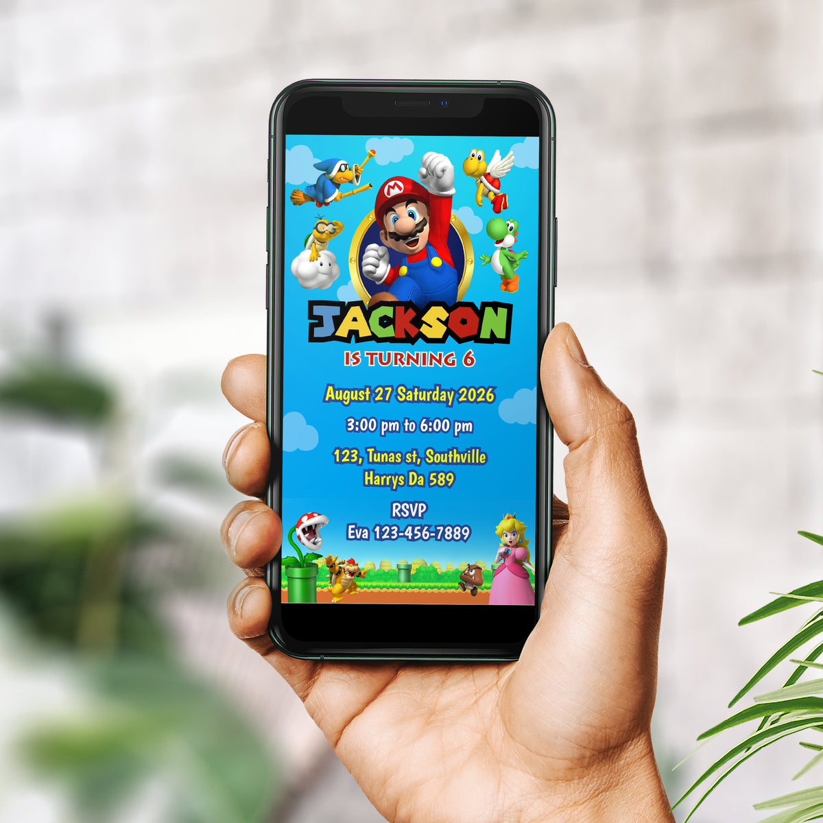 Super Mario Birthday Invitation Template, Boy Birthday, Evite, Digital Invite, 0135