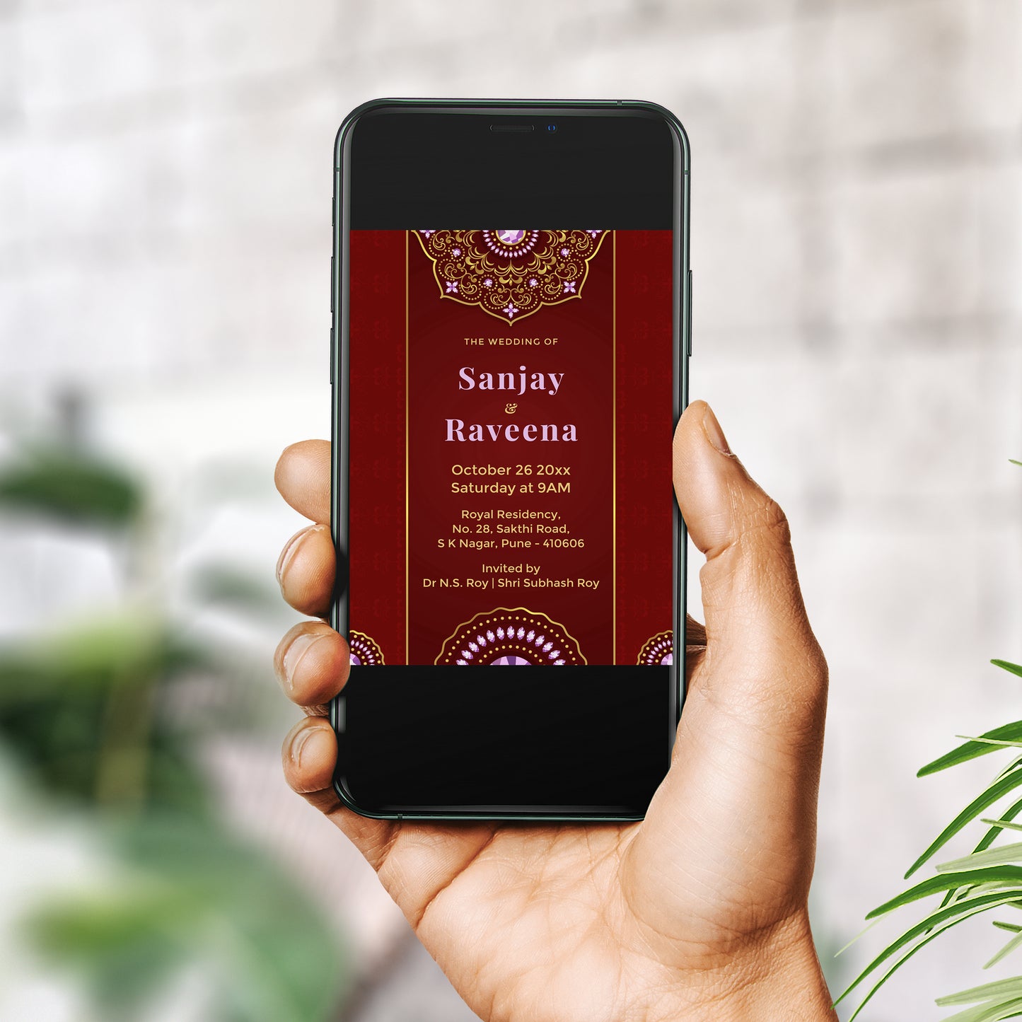 Cherry Red Palette Wedding Invitation Template, Printable Invitation, Evite, Digital Wedding Invite, – W082