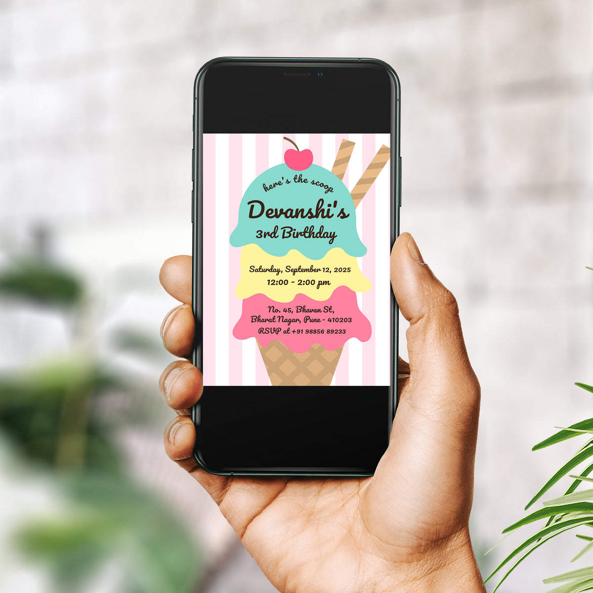 Cone Ice Birthday Invitation Template, Printable Invitation, Girl Birthday, Evite, Digital Invite, - B051