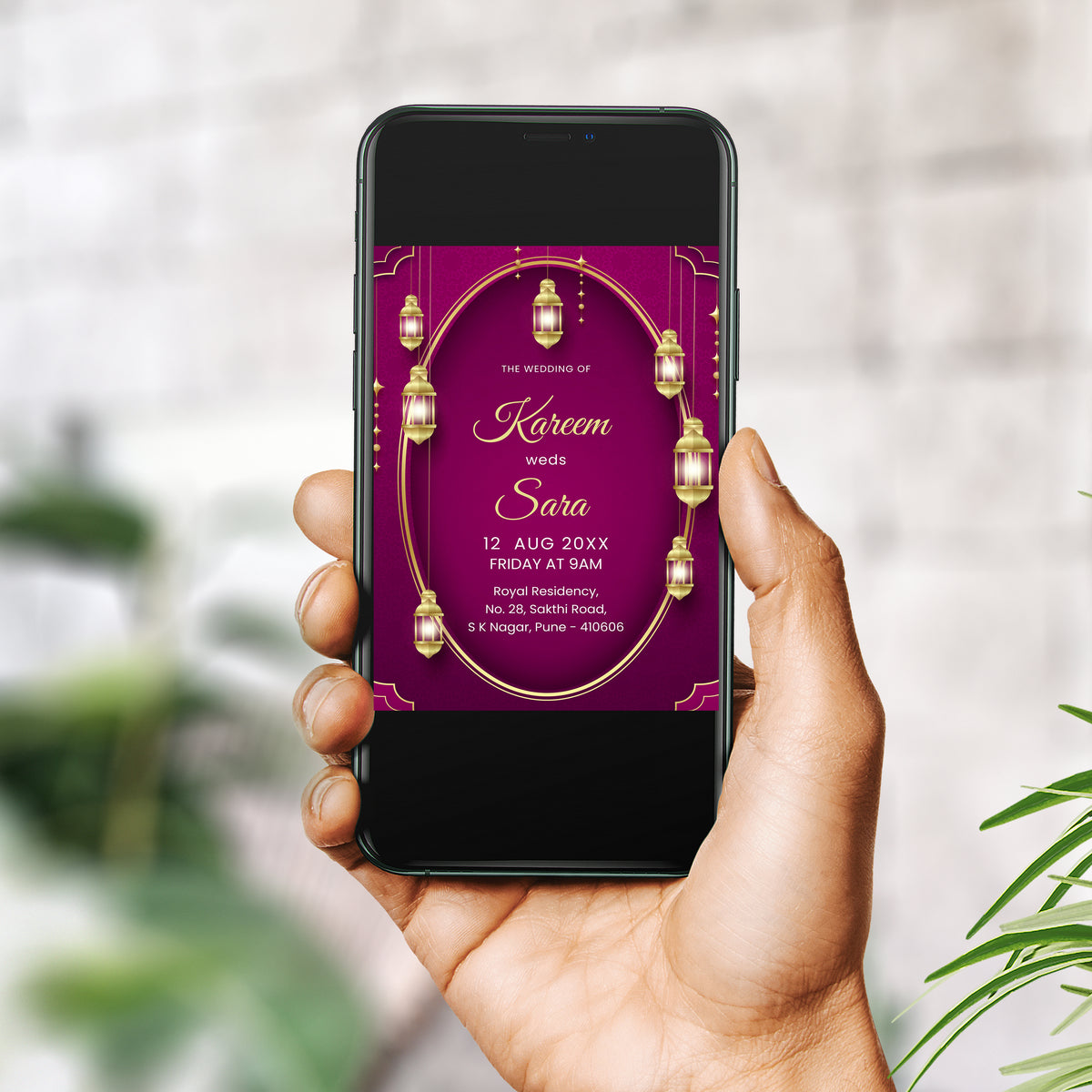 Burgundy Hanging Lautner Wedding Invitation Template, Printable Invitation, Evite, Digital Wedding Invite, – W194