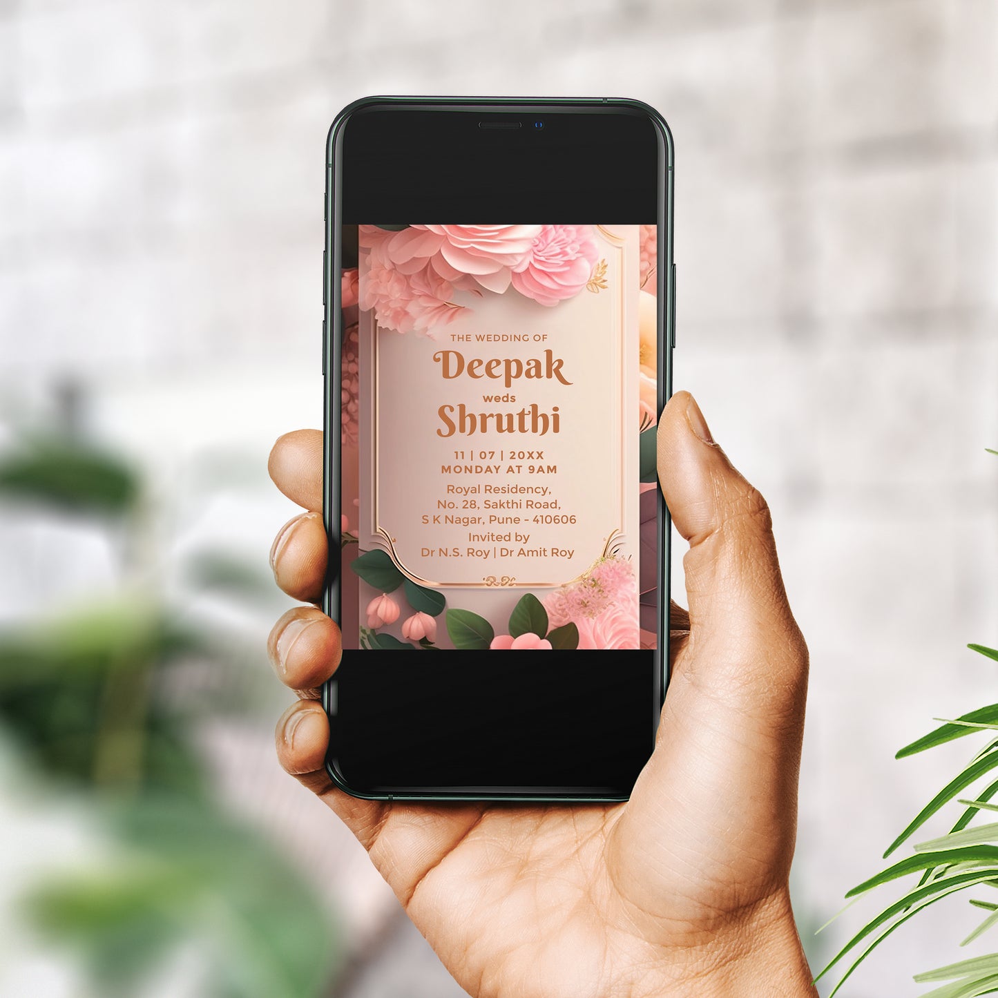 Luxurious Pink Wedding Invitation Template, Printable Invitation, Evite, Digital Wedding Invite, – W125