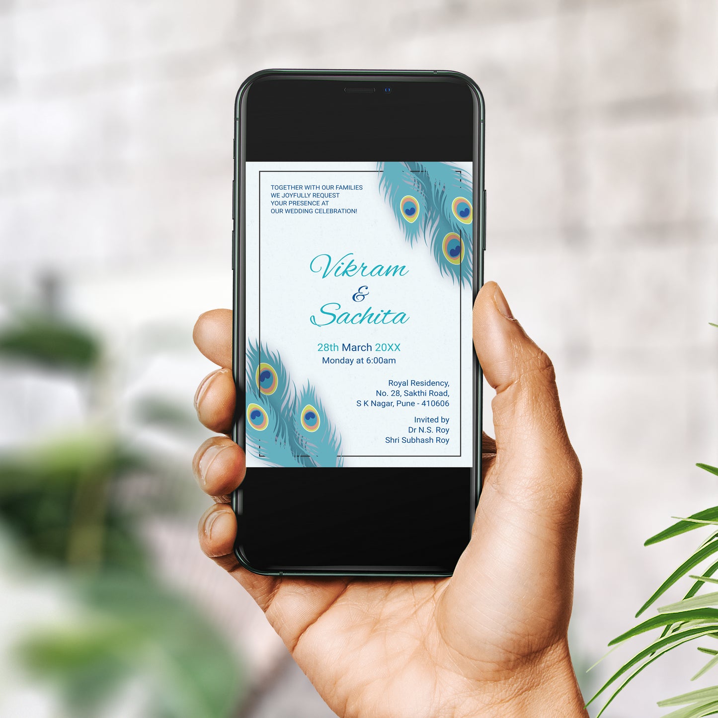 Arctic Peacock Wedding Invitation Template, Printable Invitation, Evite, Digital Wedding Invite, – W071