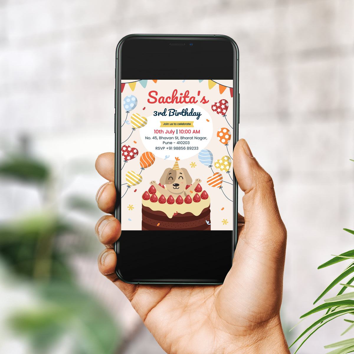 Puppy Cake Birthday Invitation Template, Printable Invitation, Girl Birthday, Evite, Digital Invite, - B095