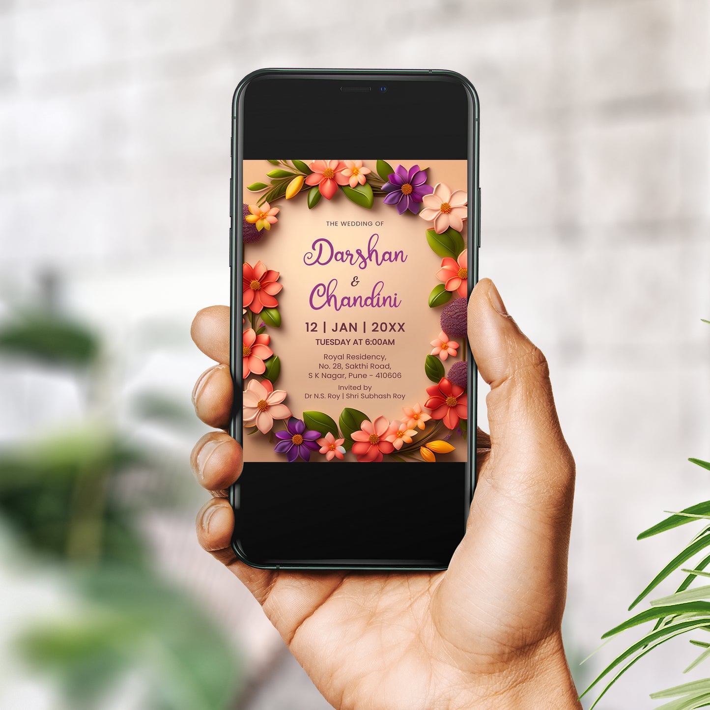 Purple Peach Palette Wedding Invitation Template, Printable Invitation, Evite, Digital Wedding Invite, – W124