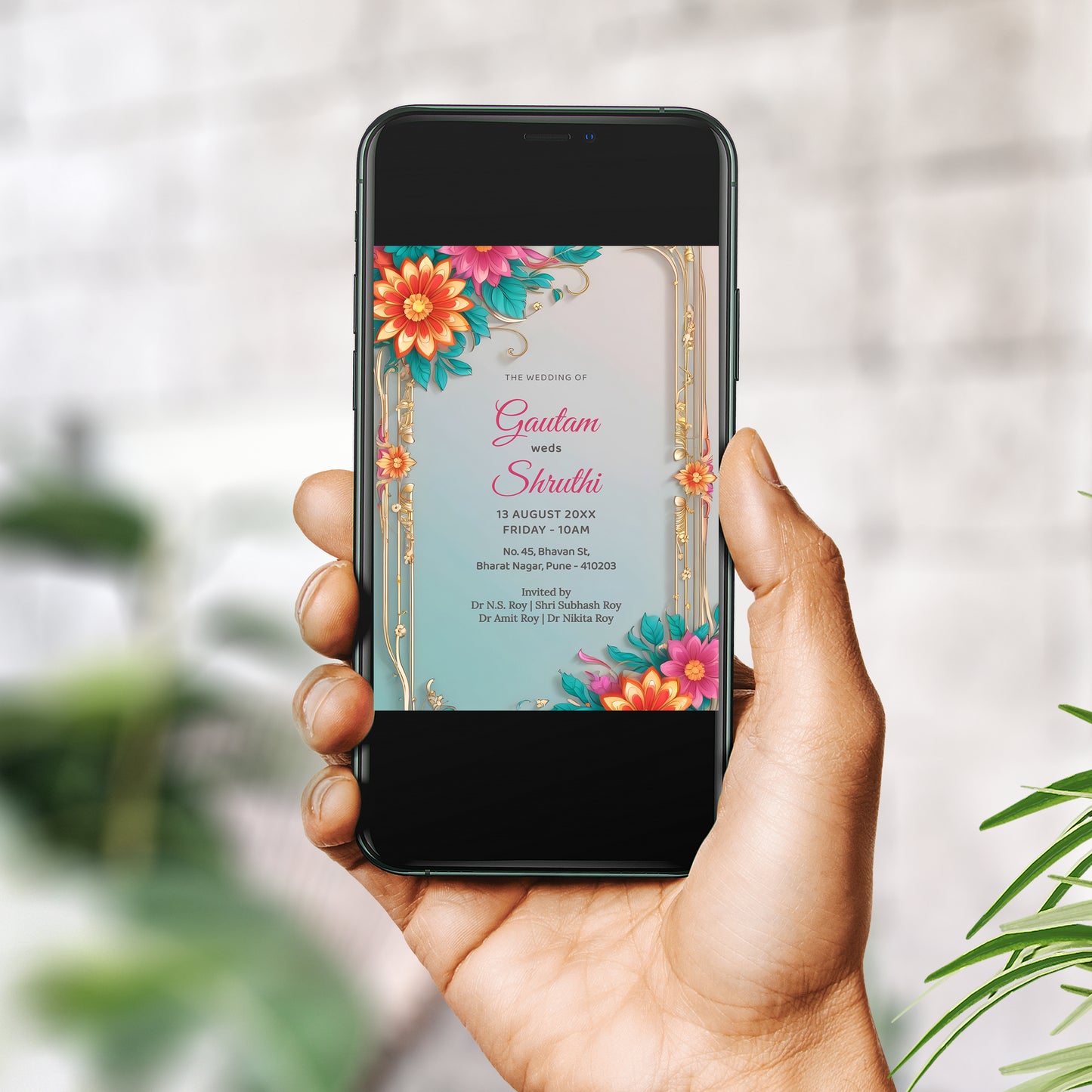 Elegant Blue Palette Wedding Invitation Template, Printable Invitation, Evite, Digital Wedding Invite, – W112