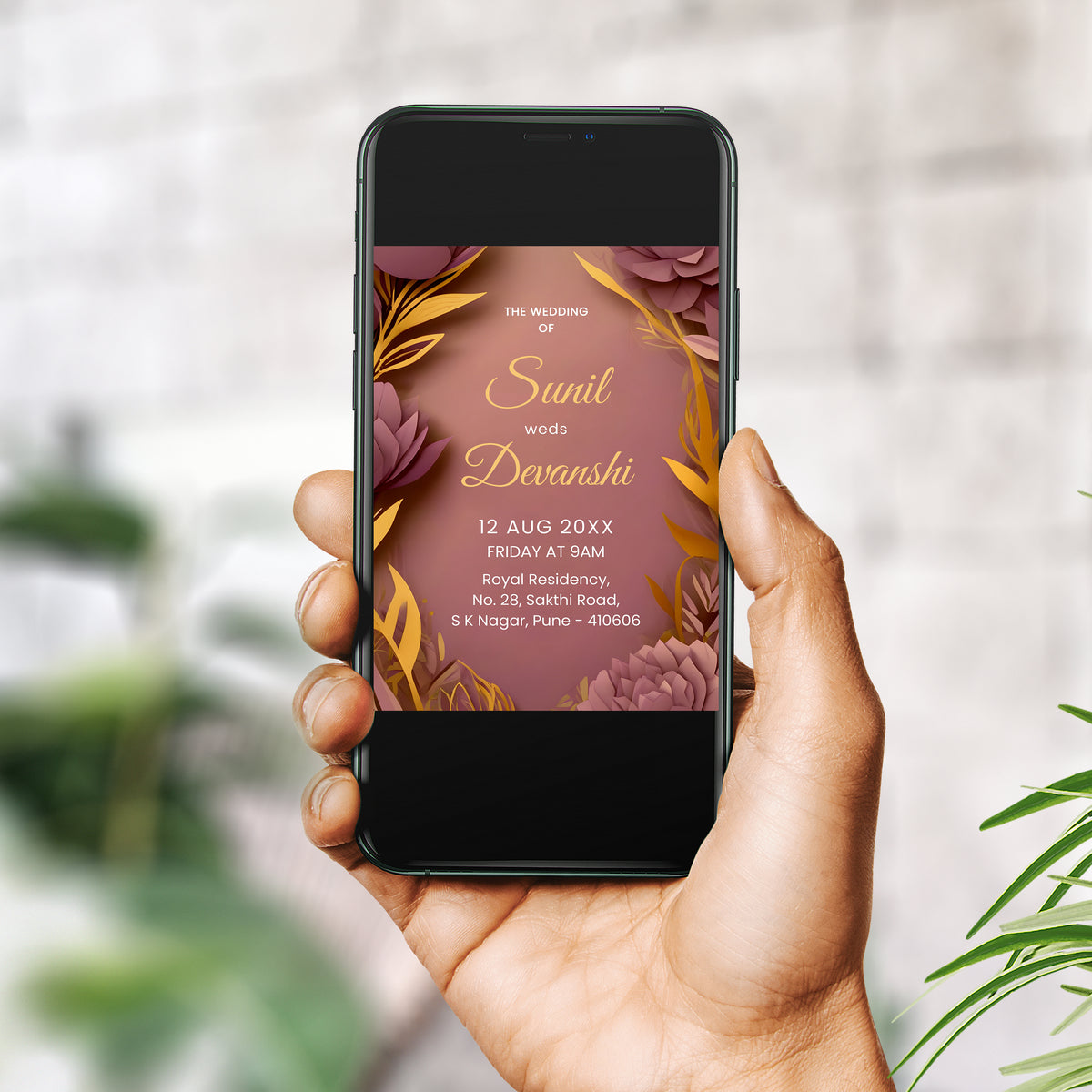 Elegant Brown Gold Palette Wedding Invitation Template, Printable Invitation, Evite, Digital Wedding Invite, – W132