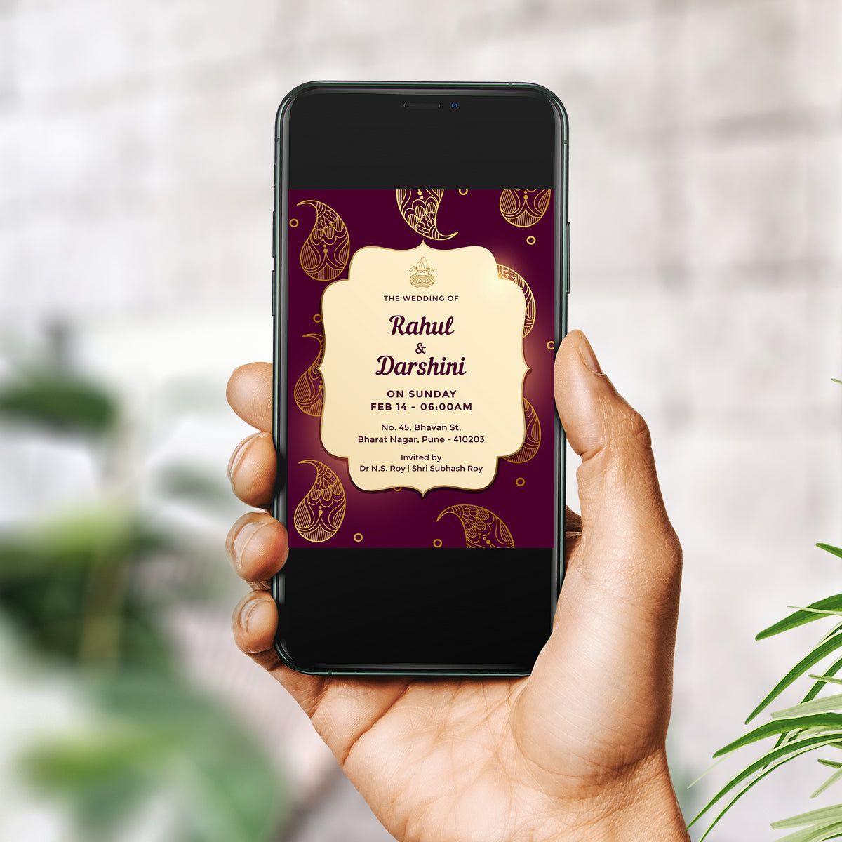 Cherry Red Wedding Invitation Template, Printable Invitation, Evite, Digital Wedding Invite, – W100