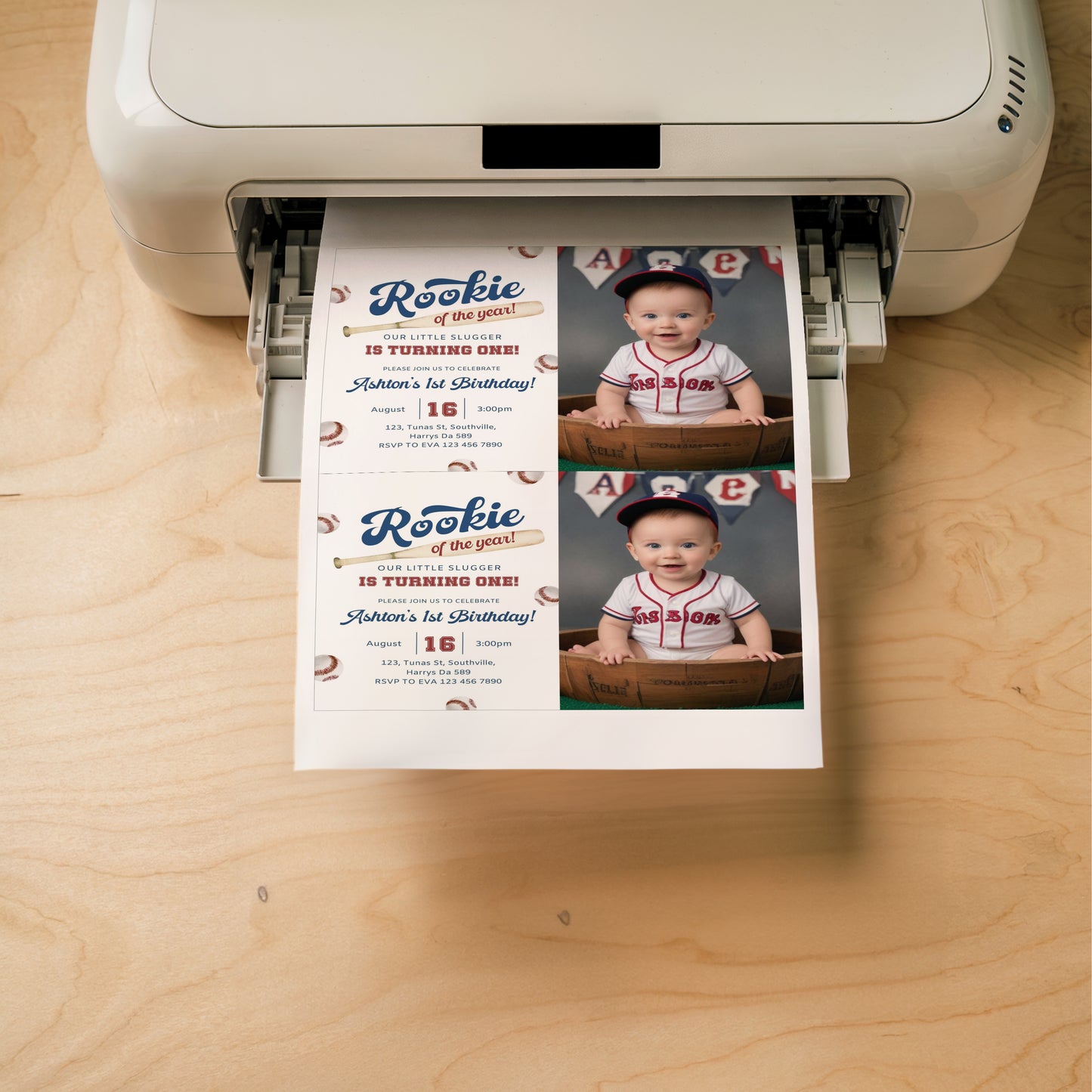 Baseball First Birthday Photo Invitation, Rookie Of The Year Photo Invite, Baseball Birthday Party, Birthday Photo Invite Suite Editable Template Photo Invite 0379