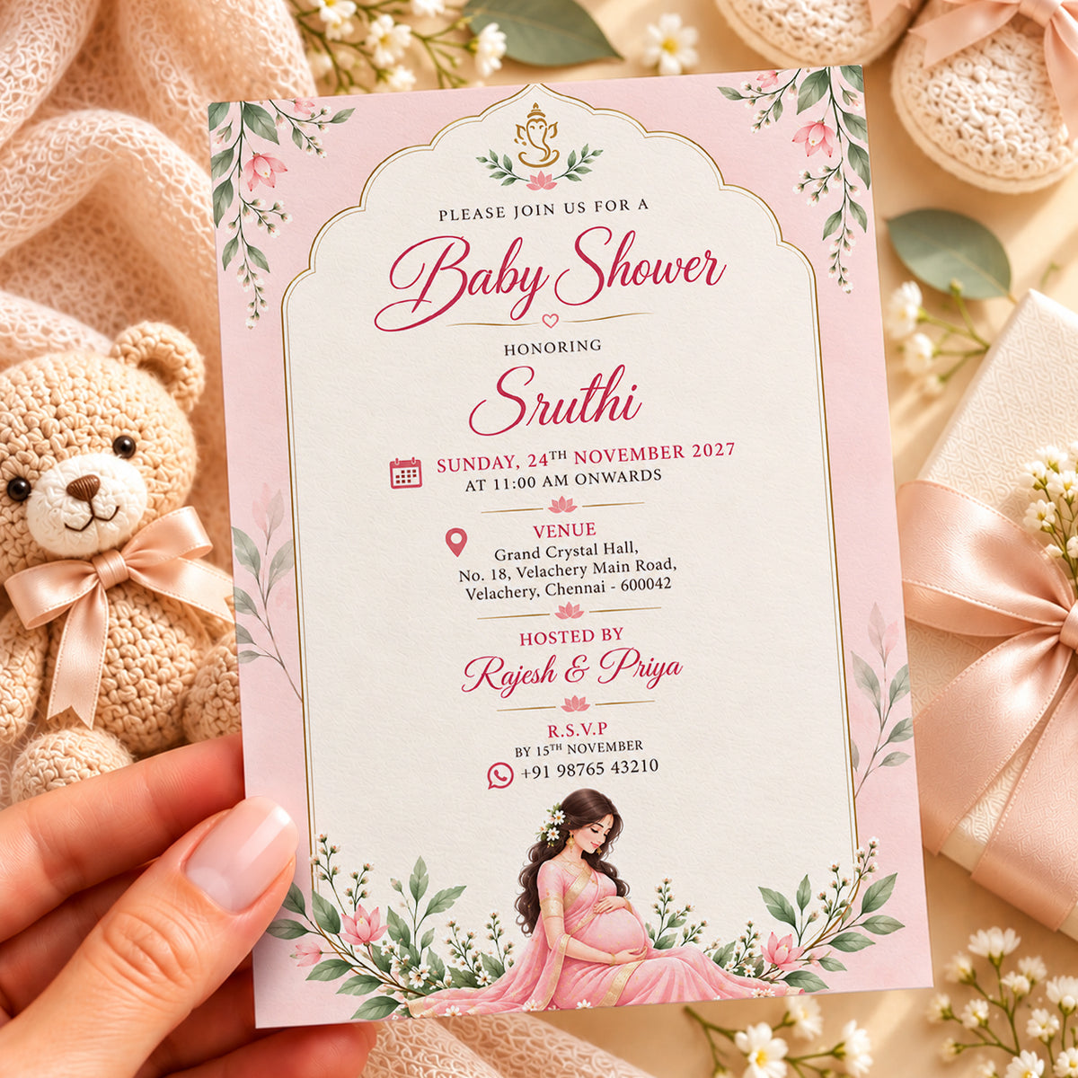 Elegant Blush Pink Baby Shower Invitation | Digital & Printed