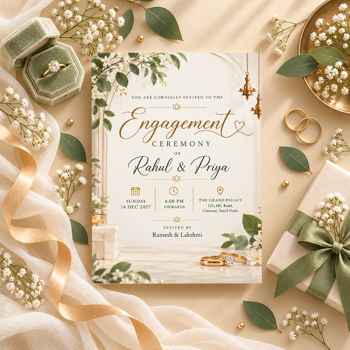 Elegant Gold Engagement Invitation | Digital & Printed