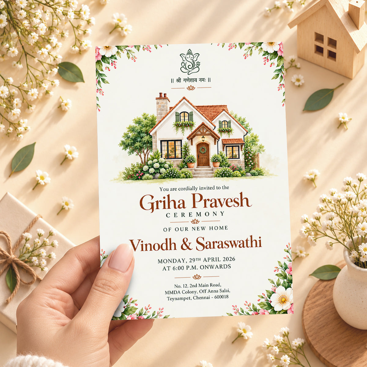 Elegant Griha Pravesh Housewarming Invitation | Indian New Home Ceremony