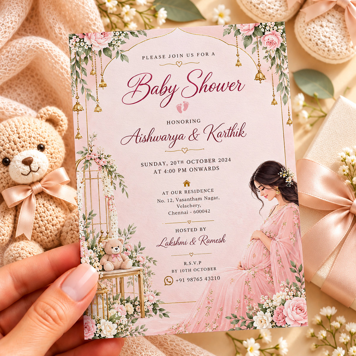 Elegant Pink Baby Shower Invitation | Digital & Printed