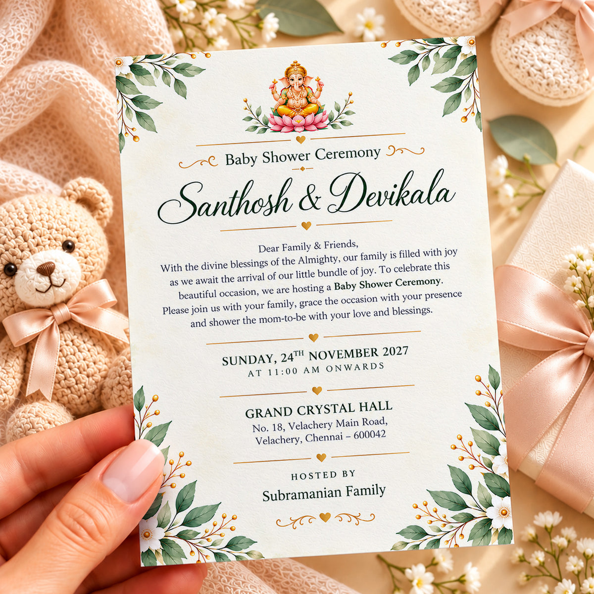 Elegant Sage Green & Gold Baby Shower Invitation | Digital & Printed