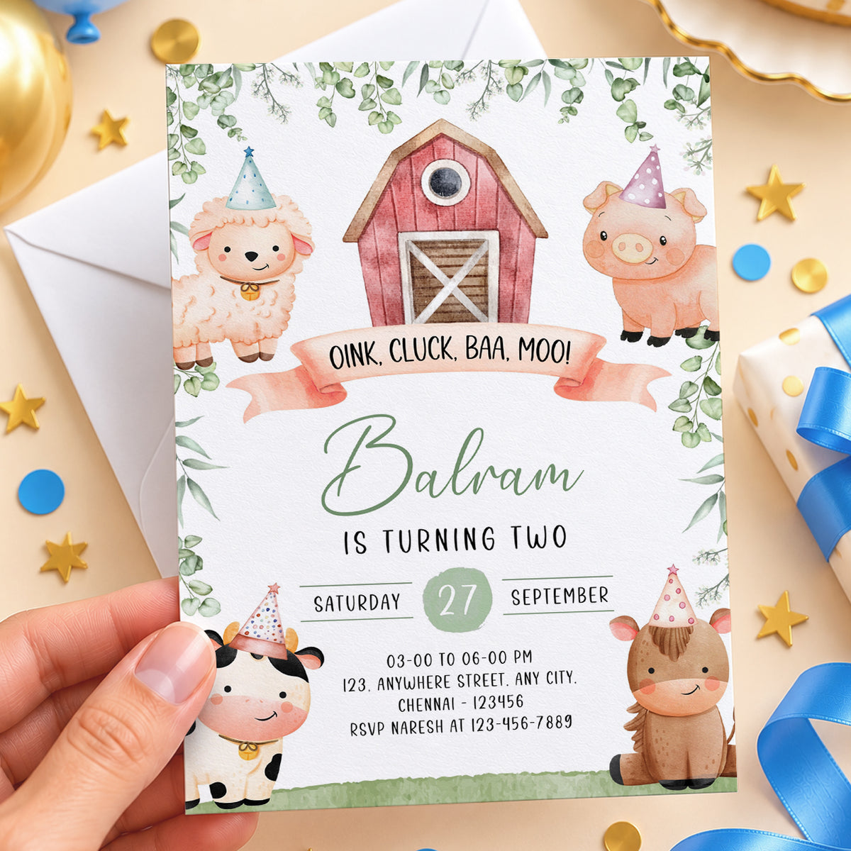 Farm Green Birthday Invitation | Digital & Printed