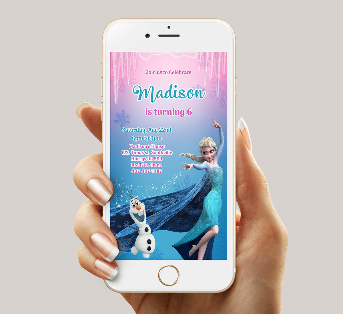 Frozen Birthday Invitation Template, Girl Birthday, Evite, Digital Invite, 0043