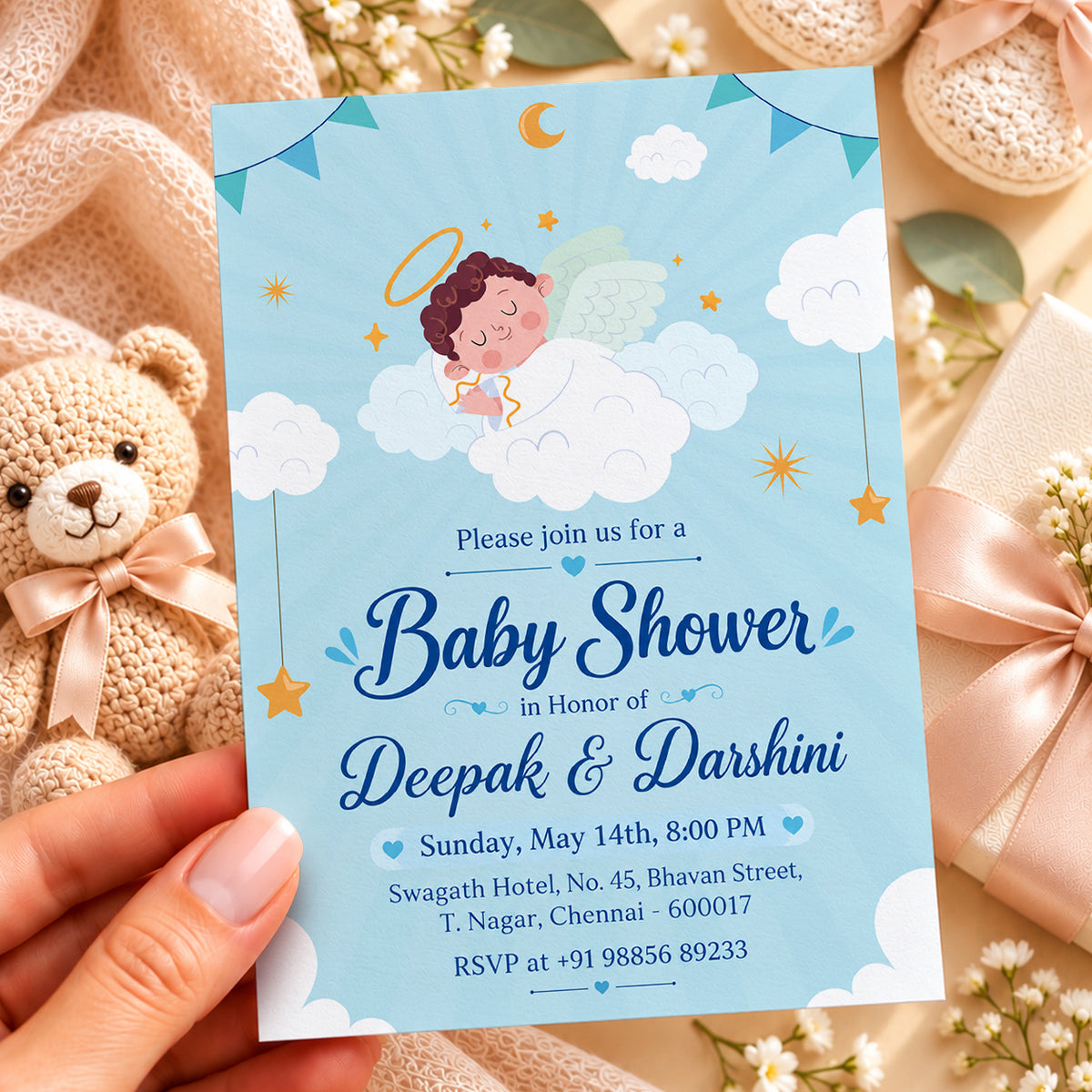 Hooray Blue Baby Shower Invitation | Digital & Printed