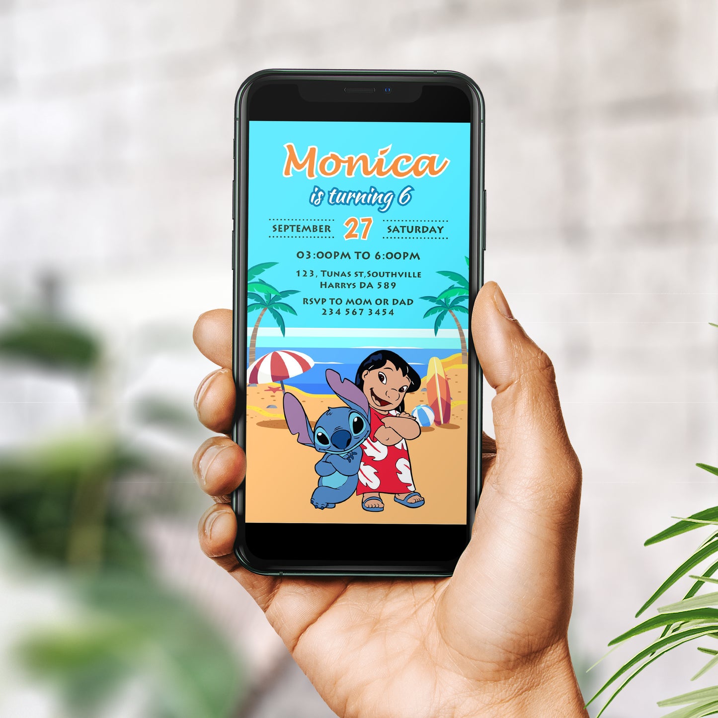 Lilo & Stitch Birthday Invitation Template, Girl Birthday, Evite, Digital Invite, 0099