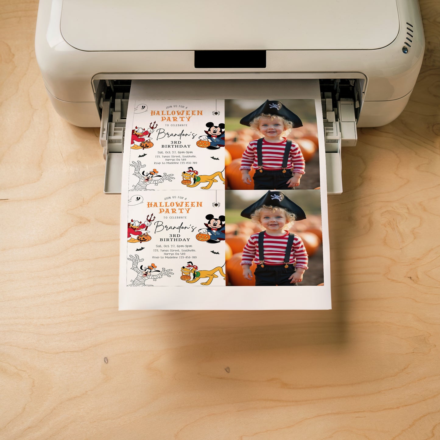 Halloween Birthday Party Invitation with Photo, Mickey Mouse and Friends, Spooky Instant Download, Halloween Digital Invite Picture, 0645
