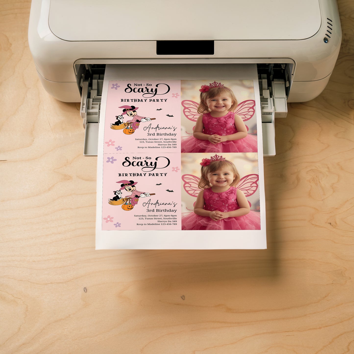 Editable Minnie Halloween girl birthday party Photo invitation, any age Mouse Girl Photo invite, not so scary Spooktacular, Autumn, Fall Minnie, 0646
