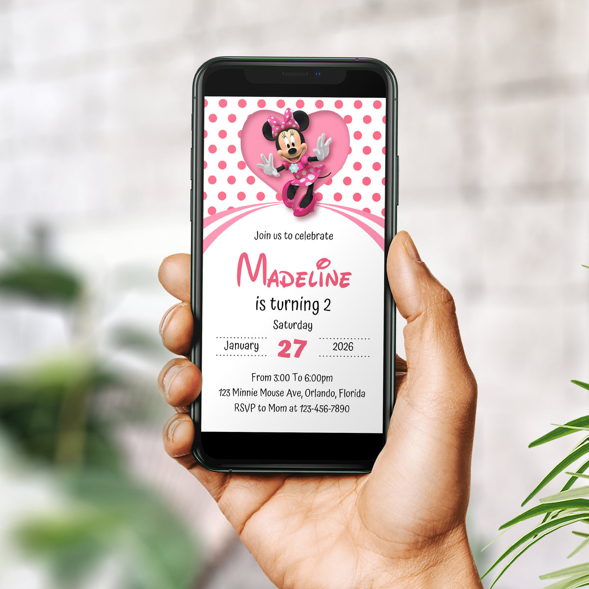 Minnie Birthday Invitation Template, Girl Birthday, Evite, Digital Invite, 0036