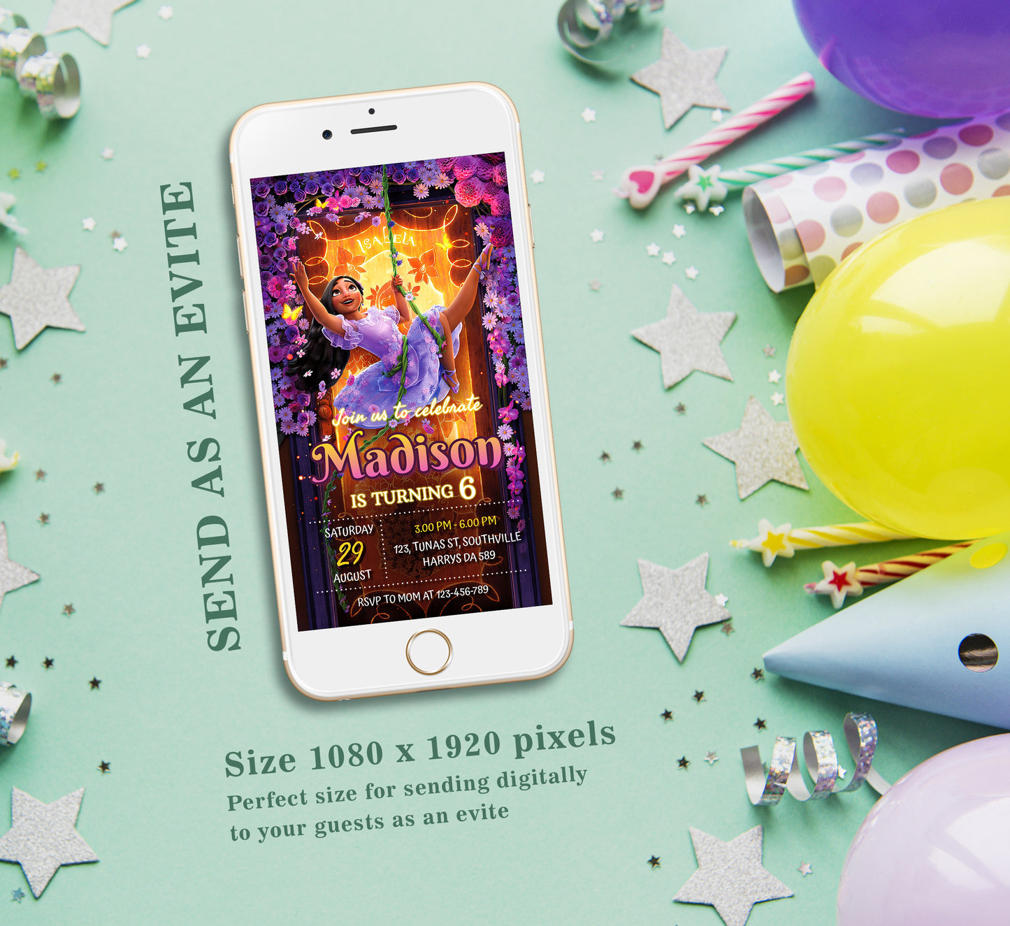 Encanto Isabella Birthday Invitation Template, Girl Birthday, Evite, Digital Invite, 0014