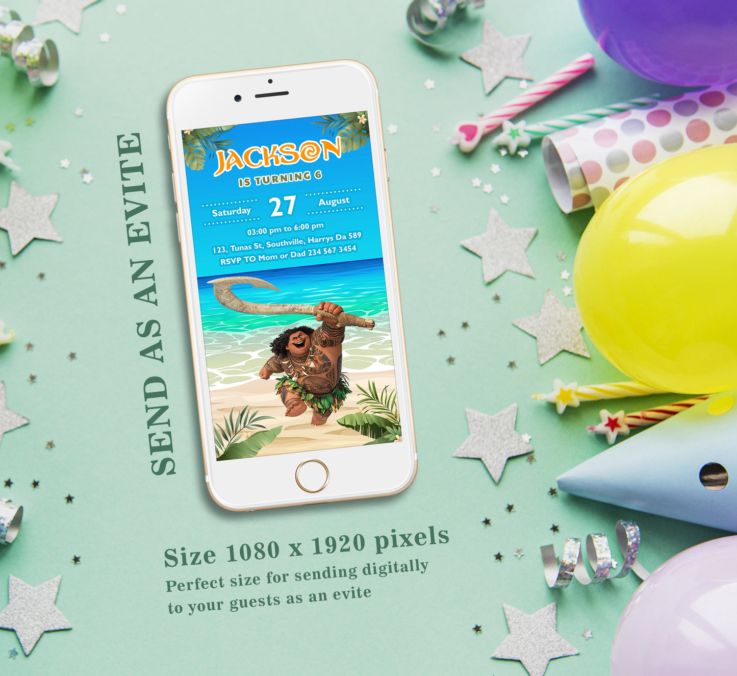 Maui Birthday Invitation Template, Boy Birthday, Evite, Digital Invite, 0295