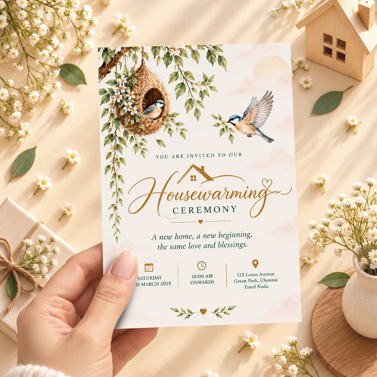 Nest & Birds Housewarming Invitation | Digital & Printed