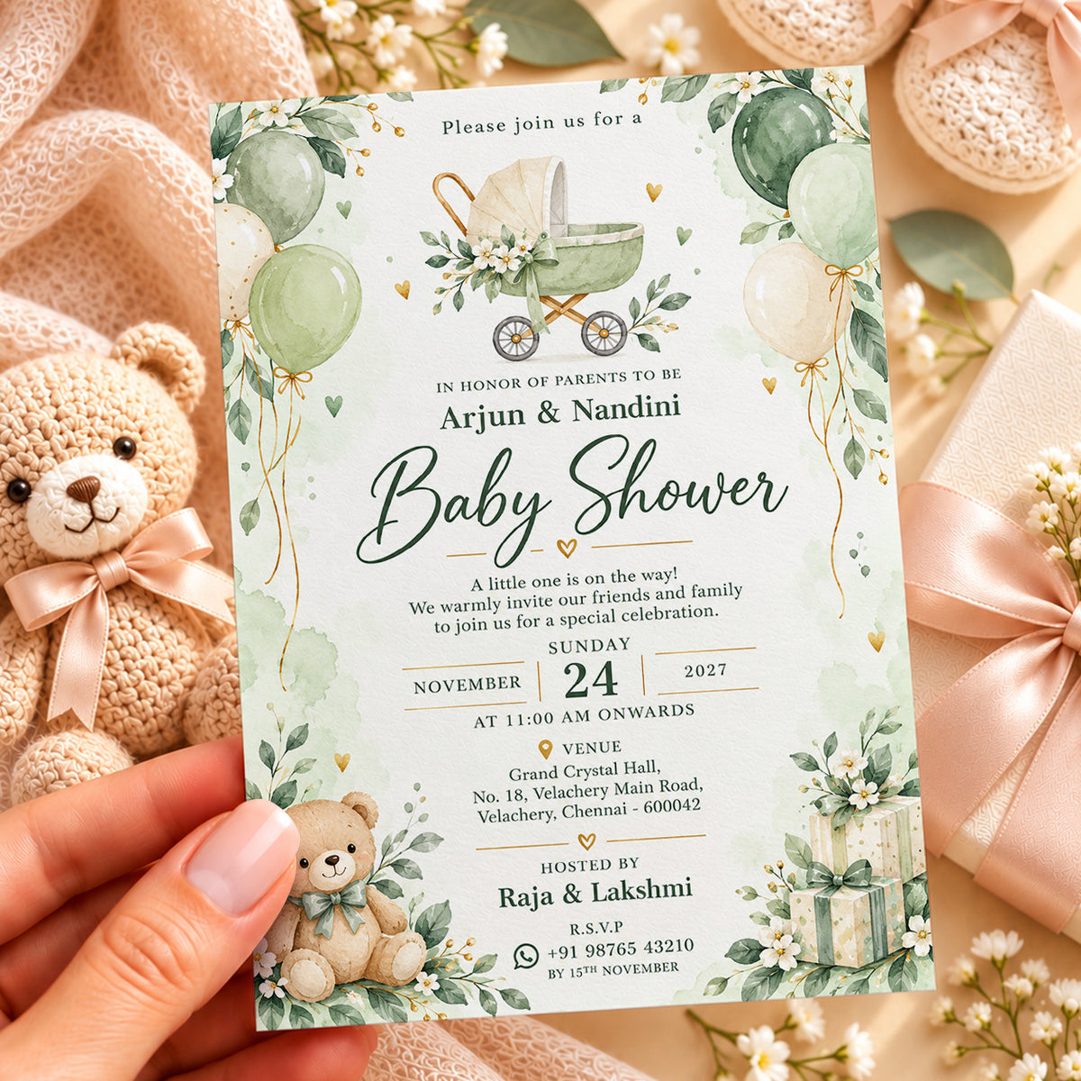 Sage Green Baby Shower Invitation | Digital & Printed