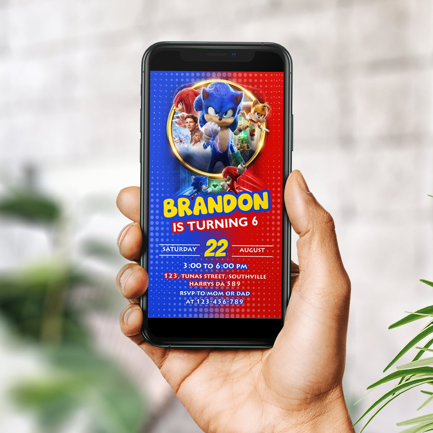 Sonic Birthday Invitation Template, Boy Birthday, Evite, Digital Invite, 0016