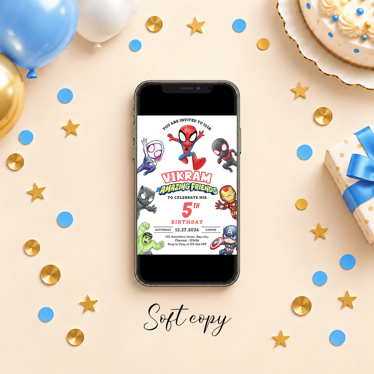 Spidey and His Amazing Friends Birthday Invitation – Personalized Superhero Birthday Invite for Kids | Digital & Printed