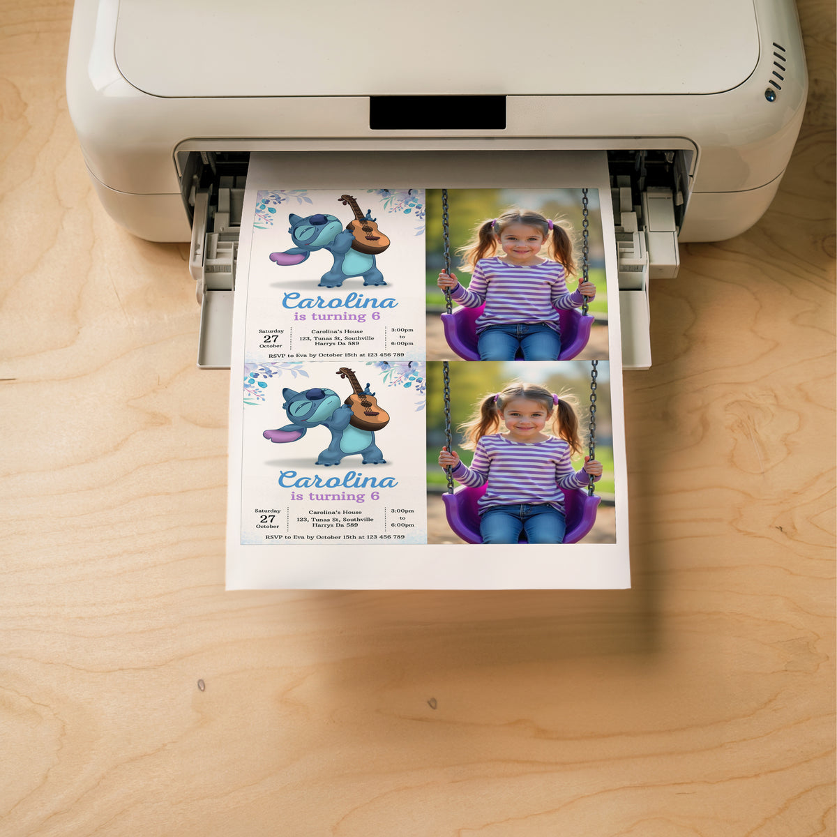 Stitch Photo Birthday Invitation Template, Printable Photo Invitation, Girl Birthday, Evite, Digital Invite, 0298