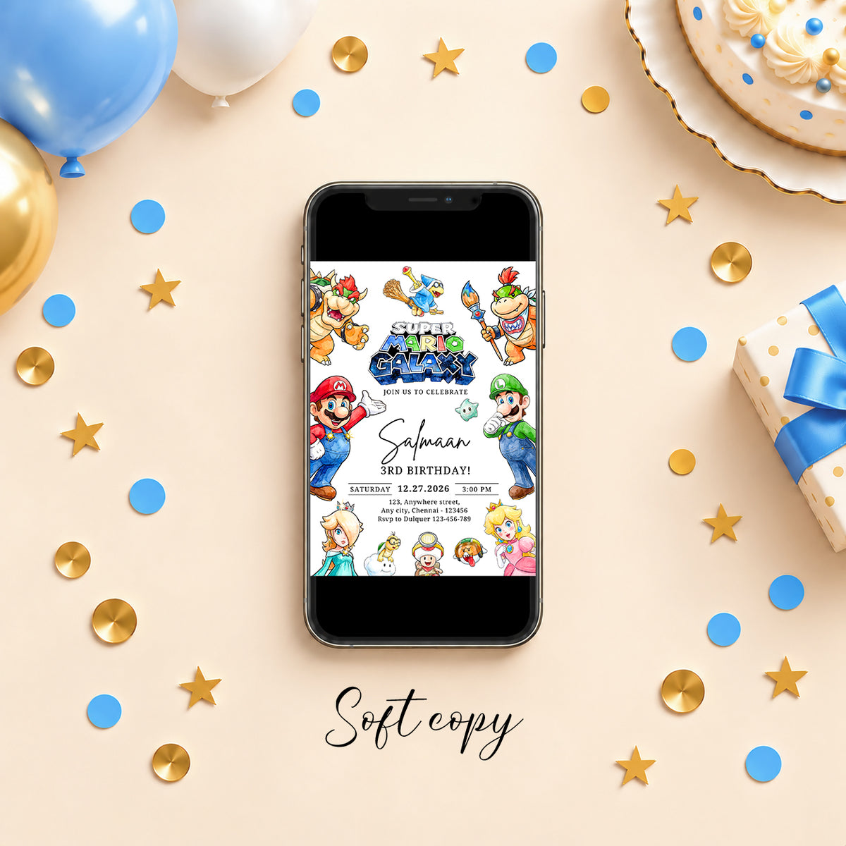 Super Mario Birthday Invitation – Personalized Mario Theme Birthday Invite for Kids | Digital & Printed