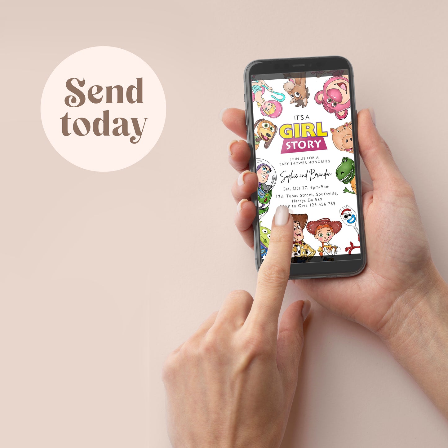 It’s a girl Story Baby Shower Invitation, Editable Toy Story Digital Invite, Instant Download, Evite, Phone, Mobile, Canva Template 0641