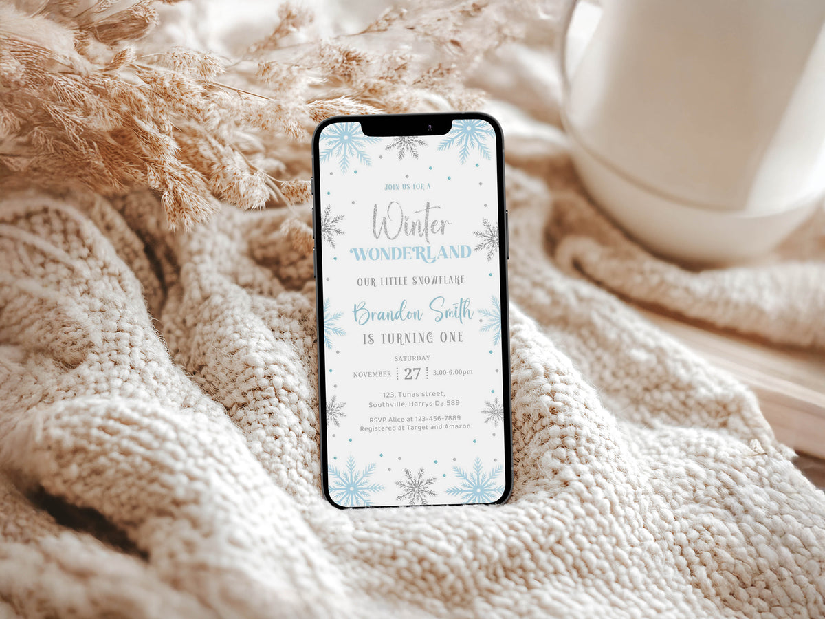 A little Snowflake Evite Template Baby Shower Digital Invite Winter Baby Party Electronic Invitation Minimal Gender Neutral Evite, 0312