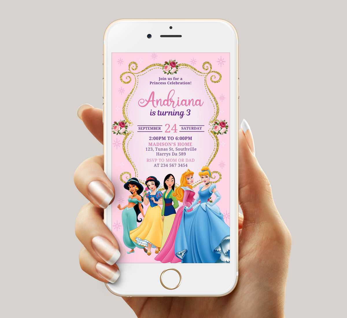 Princess Birthday Invitation Template, Girl Birthday, Evite, Digital Invite, 0020