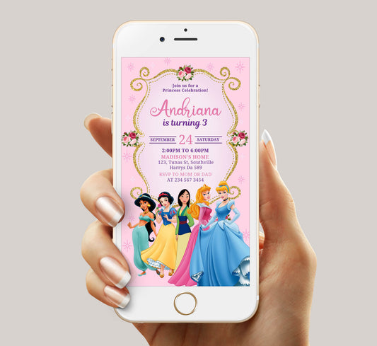 Princess Birthday Invitation Template, Girl Birthday, Evite, Digital Invite, 0020