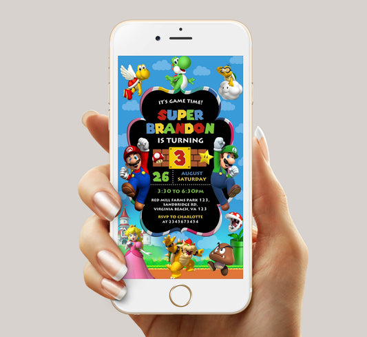 Super Mario Birthday Invitation Template, Boy Birthday, Evite, Digital Invite, 0046