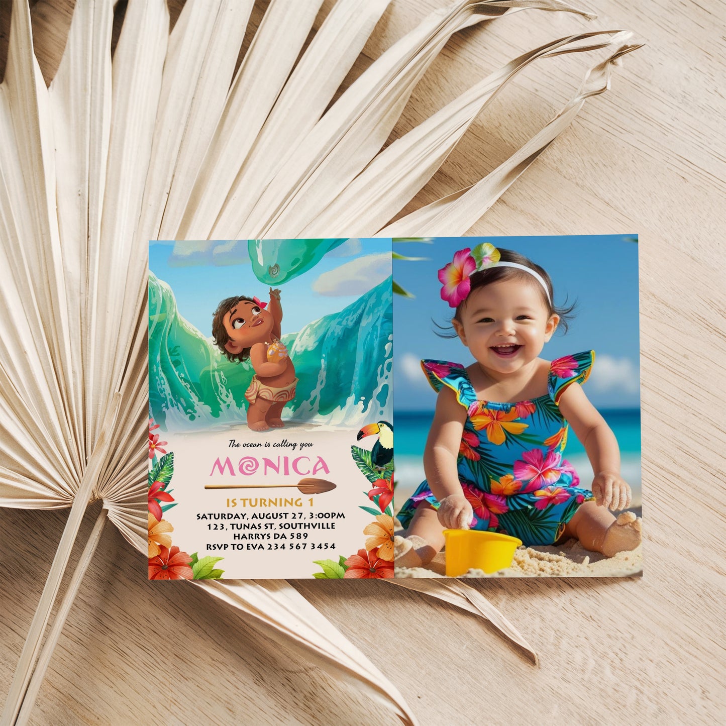 Moana Invitation, Editable Digital Birthday Invite, Hawaiian Kids Party Template, Instant Download Invitation, Invitation with Photo 0073