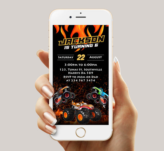 Monster Truck Birthday Invitation Template, Boy Birthday, Evite, Digital Invite, 0109