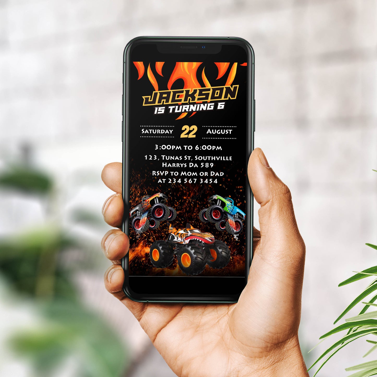 Monster Truck Birthday Invitation Template, Boy Birthday, Evite, Digital Invite, 0109