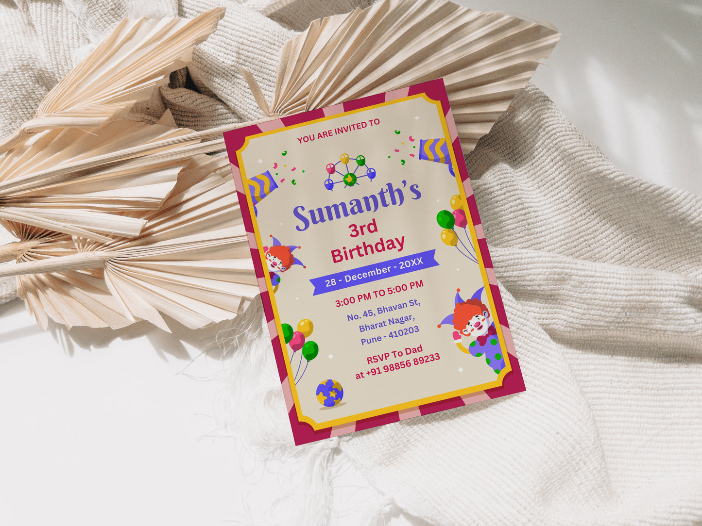 Circus Party Birthday Invitation Template, Printable Invitation, Boy Birthday, Evite, Digital Invite, B132