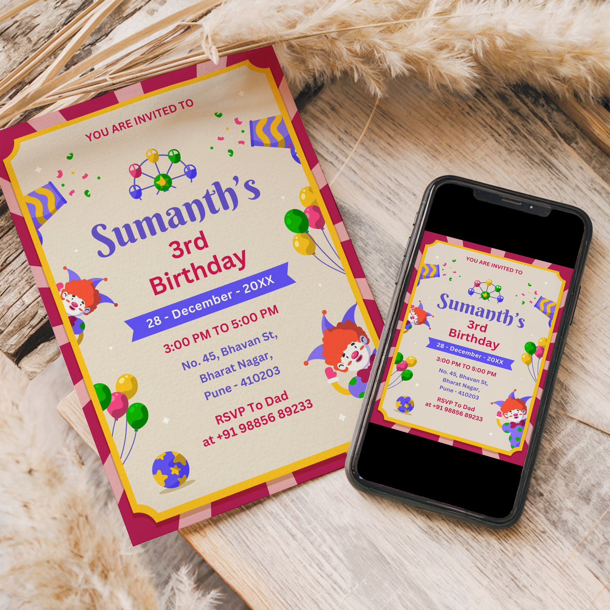 Circus Party Birthday Invitation Template, Printable Invitation, Boy Birthday, Evite, Digital Invite, B132
