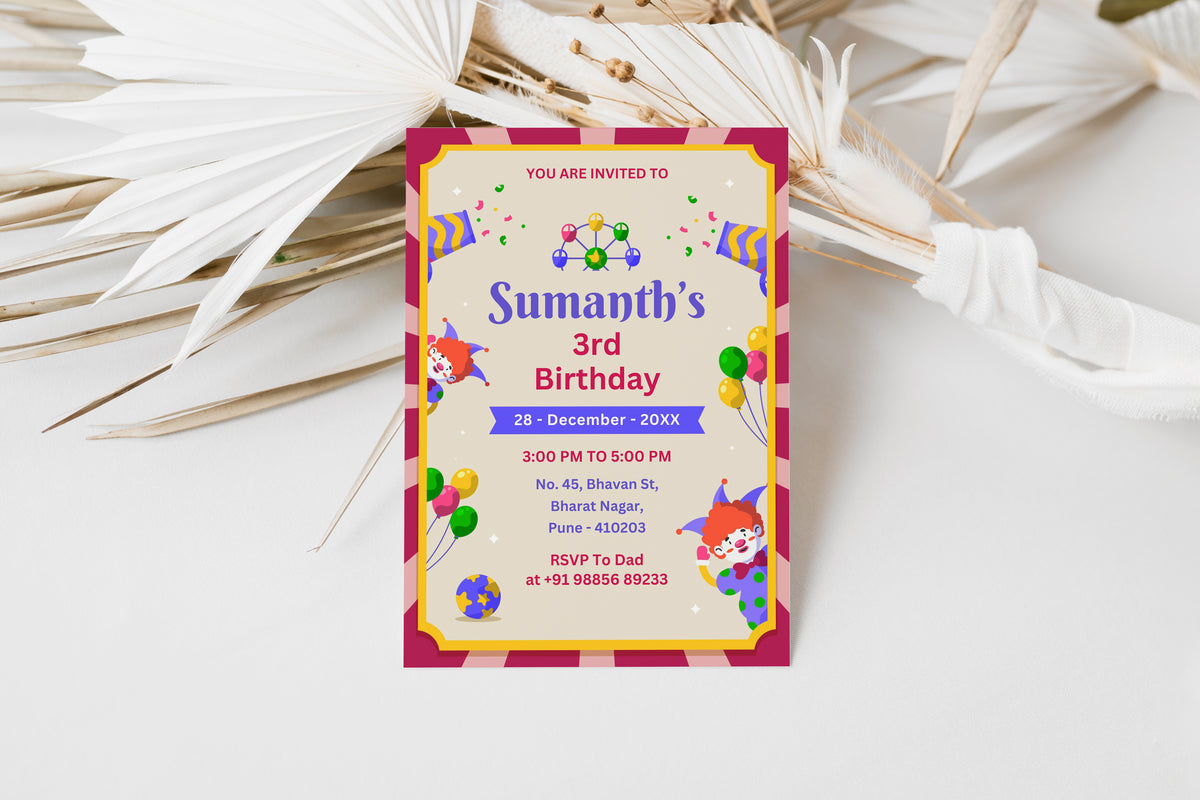 Circus Party Birthday Invitation Template, Printable Invitation, Boy Birthday, Evite, Digital Invite, B132