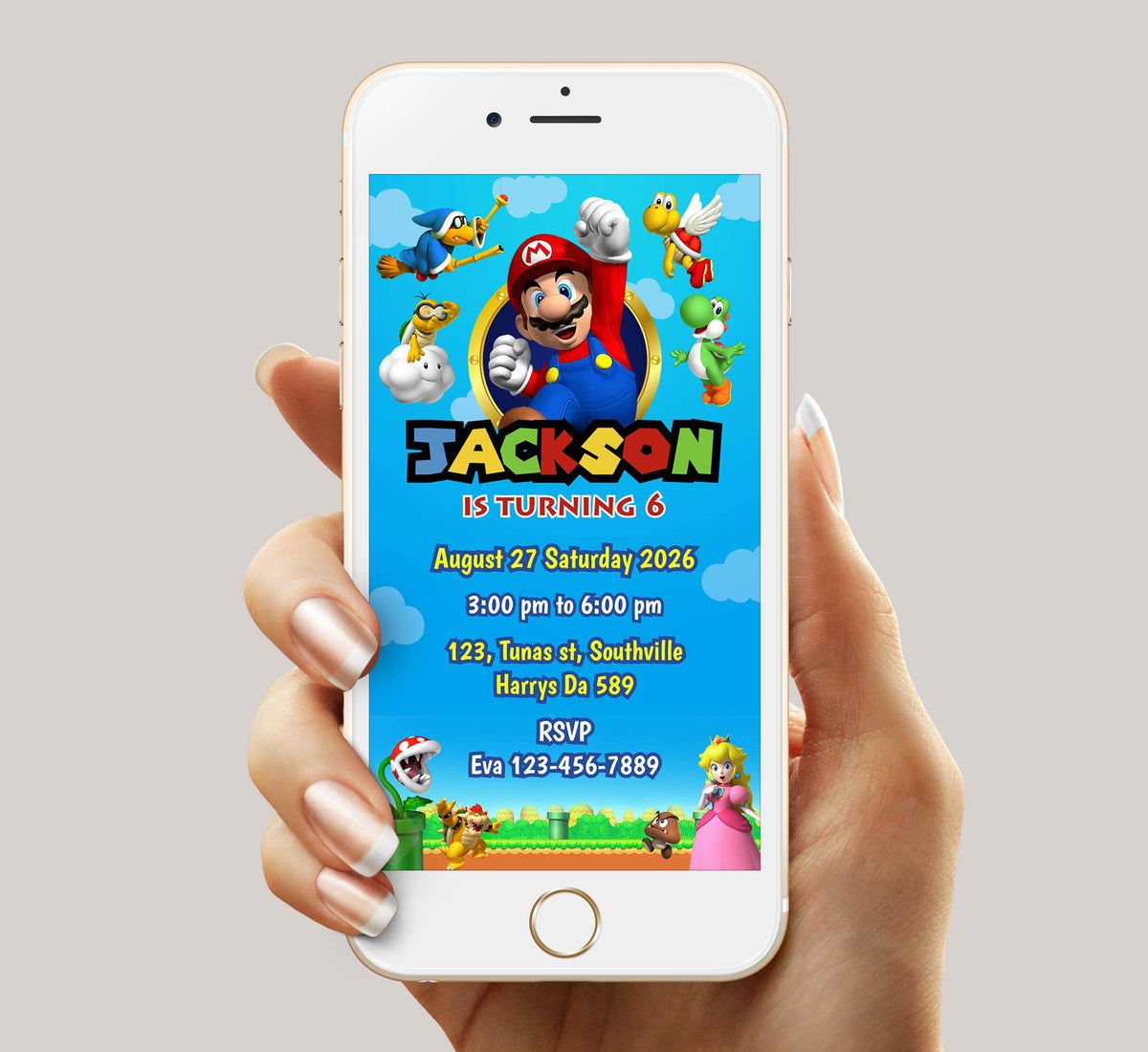 Super Mario Birthday Invitation Template, Boy Birthday, Evite, Digital Invite,  0135