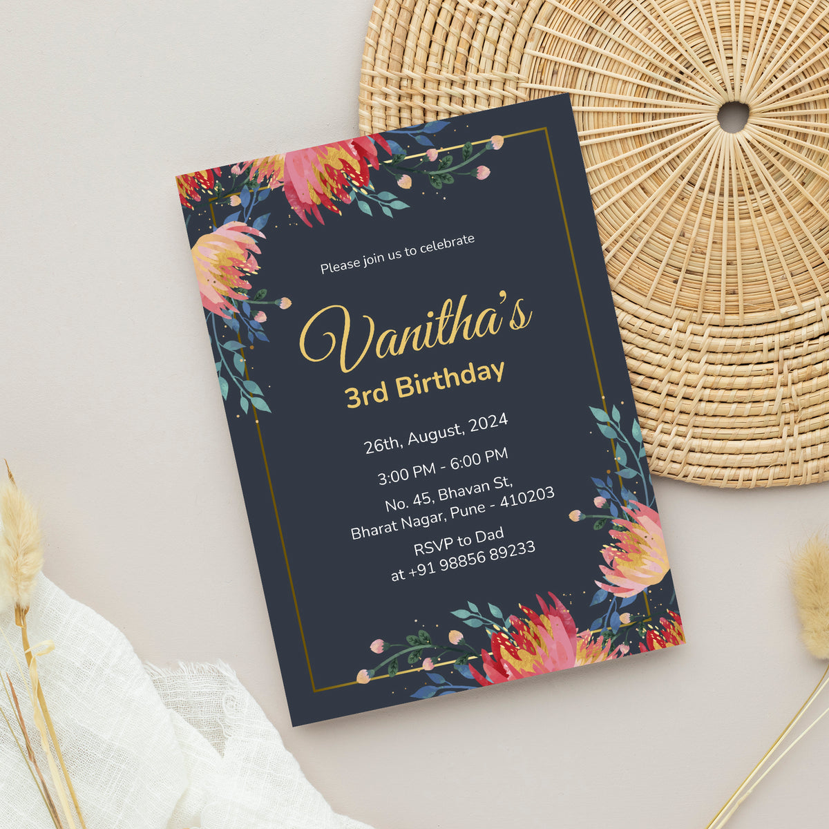 Flower Party Birthday Invitation Template, Printable Invitation, Girl Birthday, Evite, Digital Invite,  - FP0071