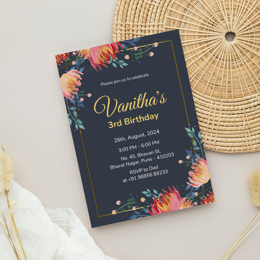 Flower Party Birthday Invitation Template, Printable Invitation, Girl Birthday, Evite, Digital Invite,  - FP0071