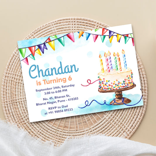 Cake Birthday Invitation Template, Printable Invitation,Boy Birthday, Evite, Digital Invite,  B056