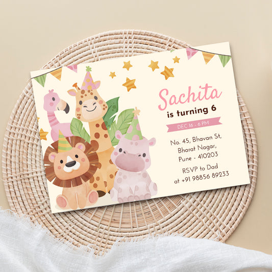 Animals Party Birthday Invitation Template, Printable Invitation, Girl Birthday, Evite, Digital Invite,  - FP0192 (Copy)